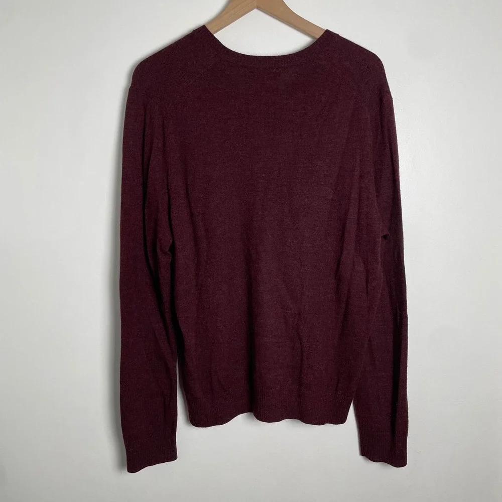 Banana Republic V Neck Sweater Mens Large Burgundy Extra Fine Merino Wool
